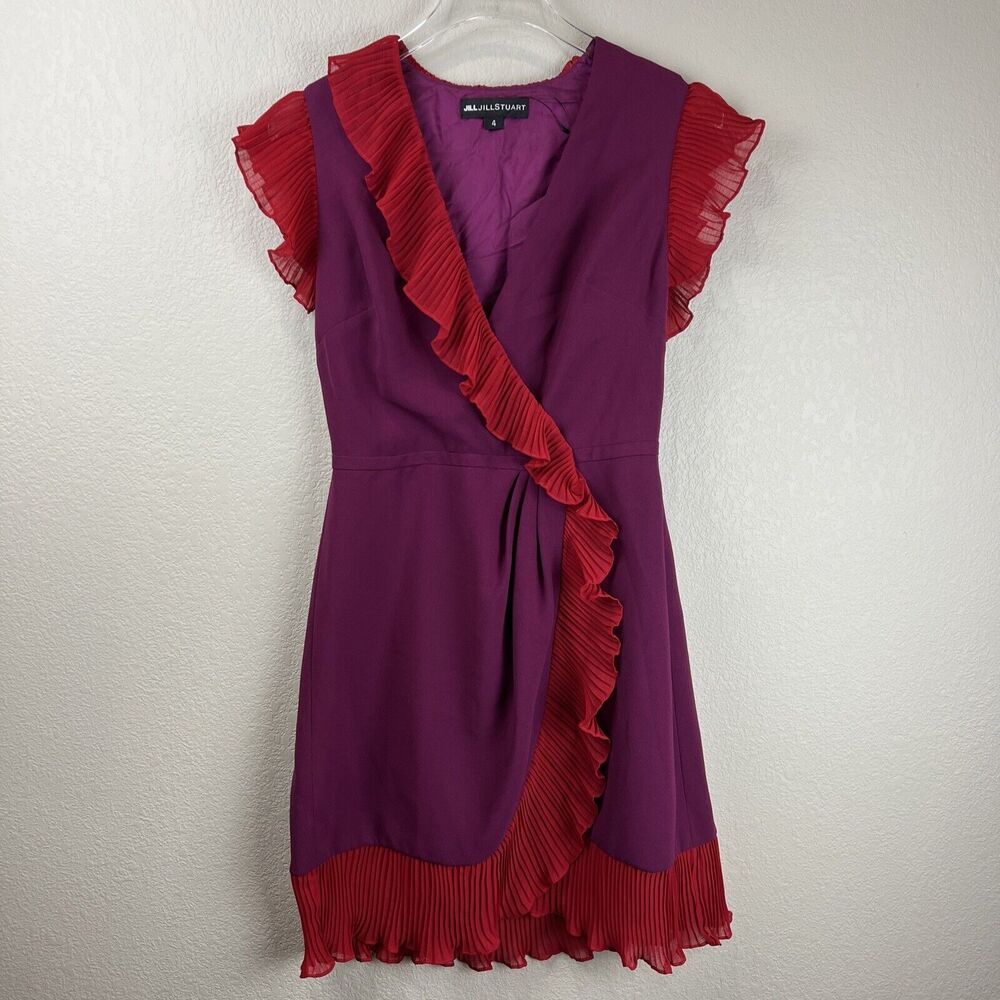 Jill‎ Jill Stuart Dress Women 4 Red Purple Cocktail Party Faux Wrap